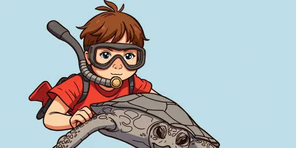 Kostenloses Ausmalbild: Kind mit Meeresschildkröte – Ausdrucksfreude!