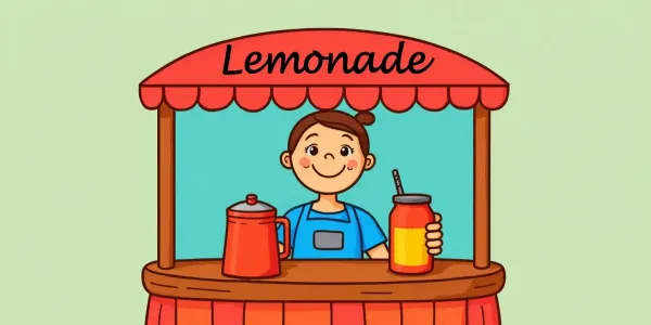 Kostenloses Ausmalbild: Limonadenstand & Fröhlicher Verkäufer