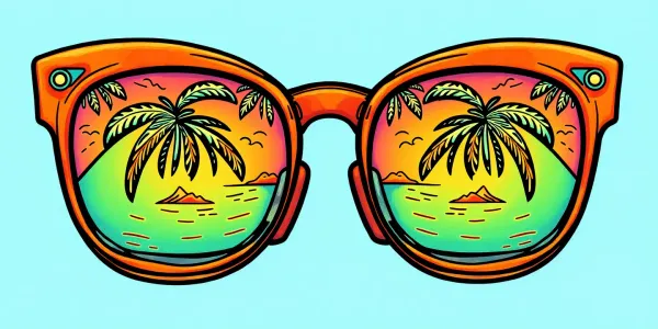 Kostenloses Ausmalbild: Tropischer Urlaub mit Sonnenbrille – Jetzt herunterladen!