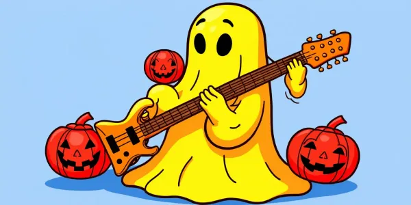 Geist spielt Gitarre auf einer Halloweenparty als Ausmalbild.