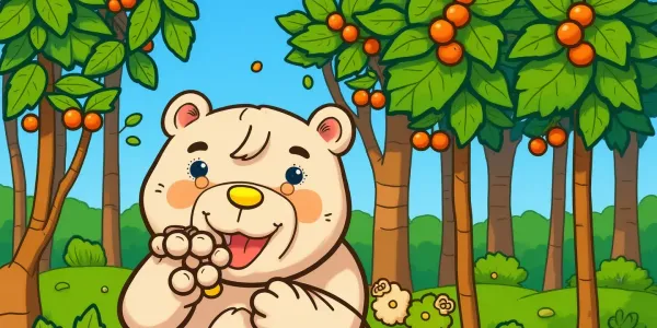 Ausmalbild Bär mit Beeren – Herbstszene