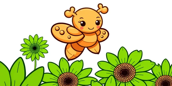 Ausmalbild: Bunter Bienenflug Blumen