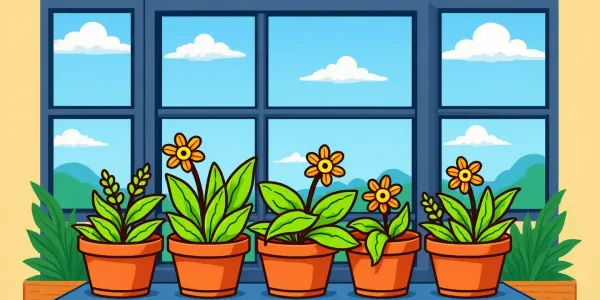 Ein Blumenladen-Schaufenster mit Topfpflanzen