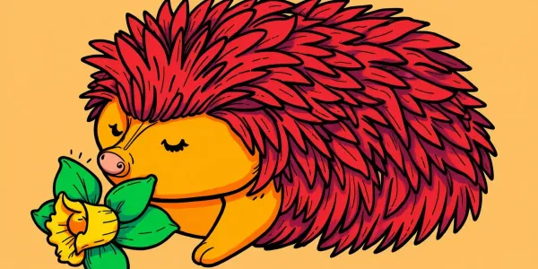 Kostenlose Ausmalbild: Igel schnuppert Narzisse – Perfekt zum Herunterladen!