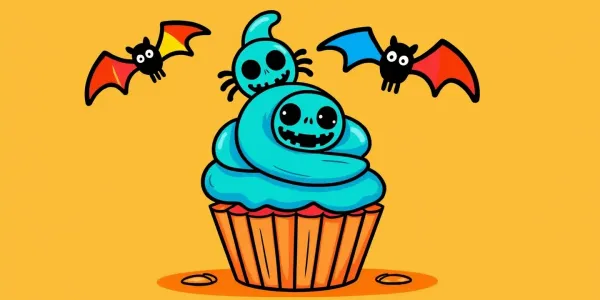 Halloween Cupcake Ausmalbild – Schwarzweiß