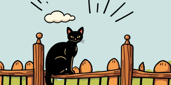 Schattige Katze auf Zaun – Ausmalbild zum Ausdrucken