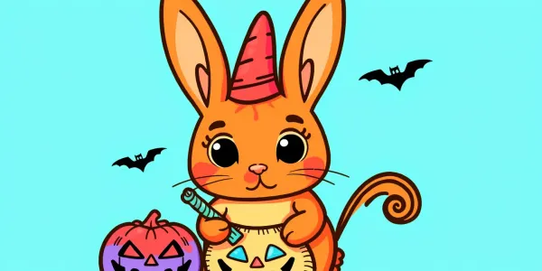 Ausmalbild Halloween Kaninchen Kürbis