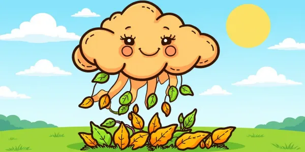 Kostenloses Ausmalbild: Herbstwetter Wolke und Blätter zum Ausmalen.