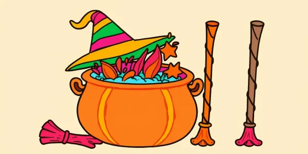 Hexenkessel Halloween Ausmalbild für Kinder