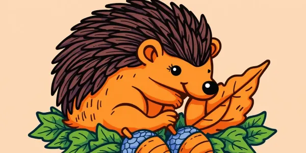 Eine tierische Malvorlage für den Herbst: Ein Igel baut ein Nest aus Blättern