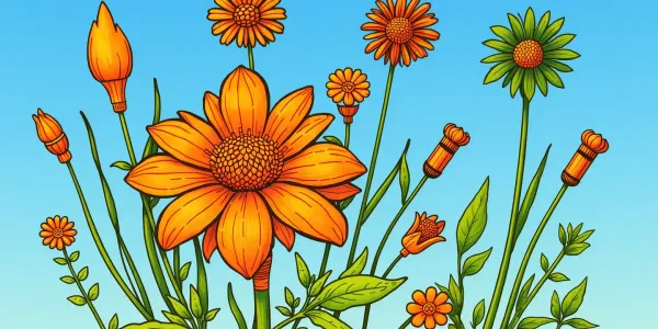 Schöne Herbstszene für Ausmalspaß - Kornblume im Detail!