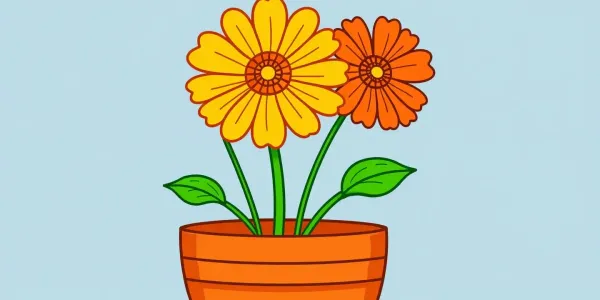 Verspieltes Ausmalbild einer Kornblume in einer grünen Schale. Ideal für Kinder zum Ausmalen!