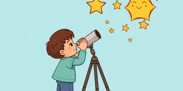 Kostenloses Ausmalbild zum Weltkindertag: Junge mit Teleskop - Sterne beobachten!