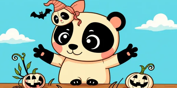 Ein fröhlicher Panda zum Ausmalen – ideal für Halloween!