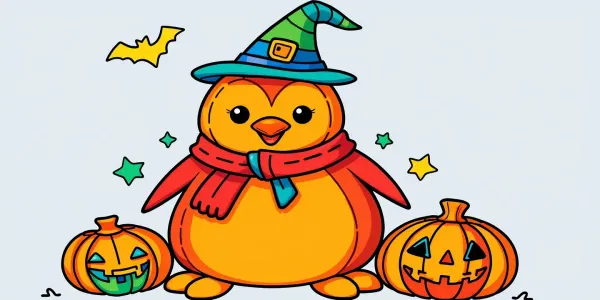 Entdecke dieses niedliche Penguin-Ausmalbild für Halloween!