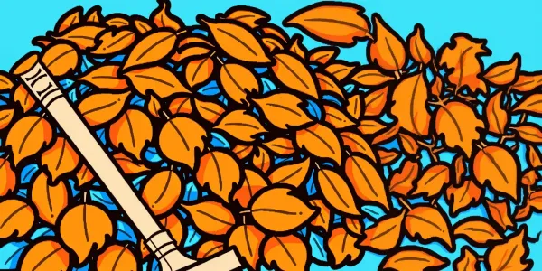 Ausmalbild Harke und Laubhaufen Herbst - Kostenlos Ausdrucken!
