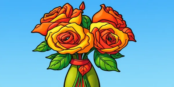 Ausmalbilde: Rosen in einer Vase