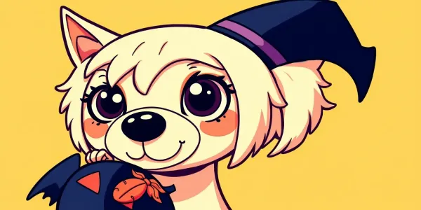 Ausmalbild: Fröhlicher schwarzer Hund zum Halloween