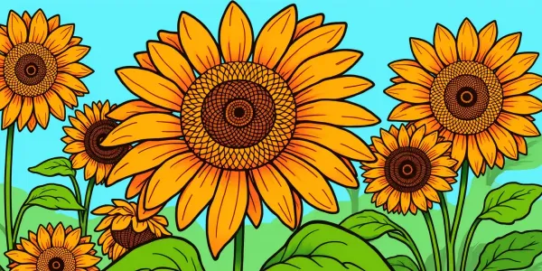 Eine detailreiche Sonnenblume für entspanntes Ausmalen.