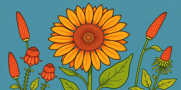 Schöne, einfache Herbstausmalvorlage mit einer Sonnenblume. Perfekt für Kinder.