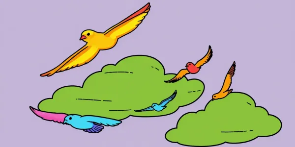 Vögel ziehen am Himmel - Ausmalbild für Kinder