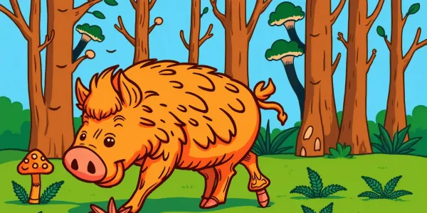 Ausmalbild Wildschwein im Wald – Kostenlose Ausmalvorlage für Kinder